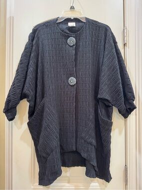 Women's Black Textured Oversized Blazer Jacket